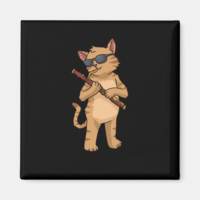 Cat Bassoonist Gift Manar Jazz Music Cat BasSnart Magnet (Framsidan)