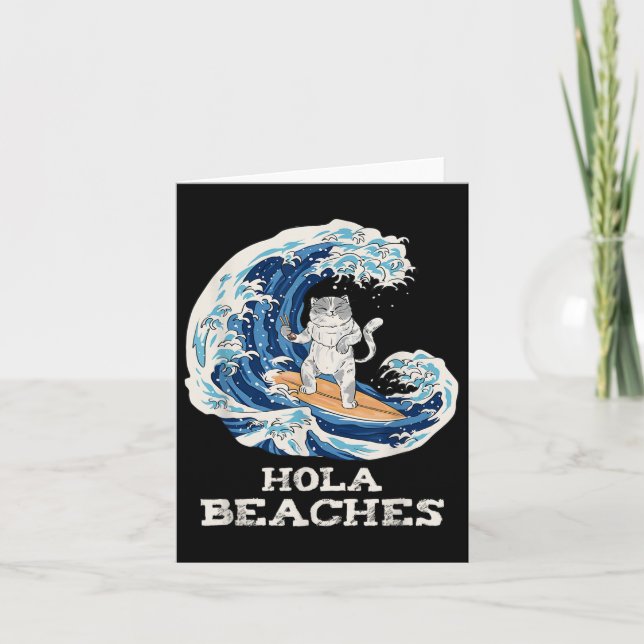 Cat Beacher Funny Japansk Hola Cat Surfing Kort (Framsida)