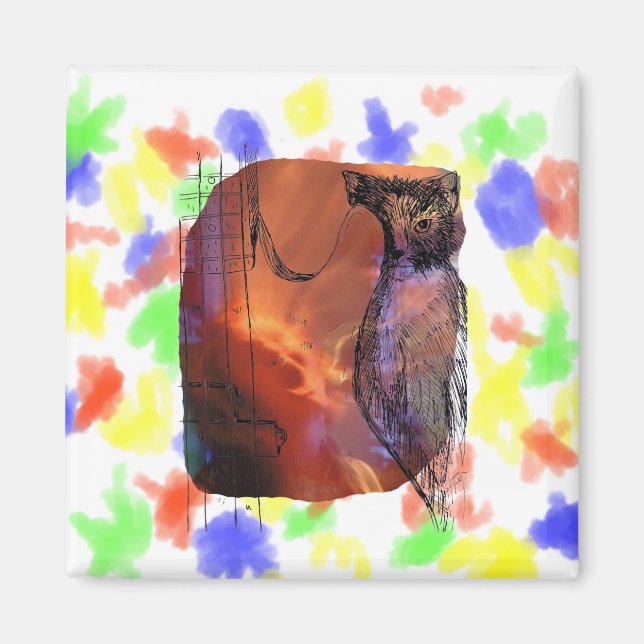 Cat Behind Bass Merged Singer Bild Sketch Magnet (Framsidan)