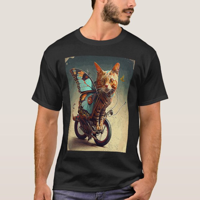 Cat Bike Butterfly T Shirt (Framsida)