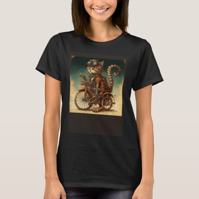 Cat Bike Steampunk T Shirt (Framsida)