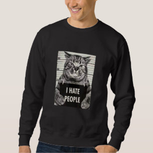 Cat Bild I Hate People Slogan Hoodie Lång Ärmad Tröja
