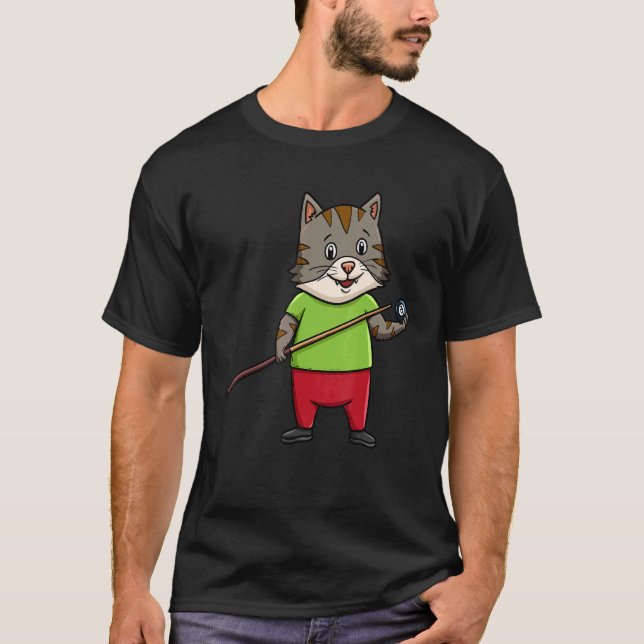 Cat Billiard Boll Snooker Bassäng Player Billiard  T Shirt (Framsida)