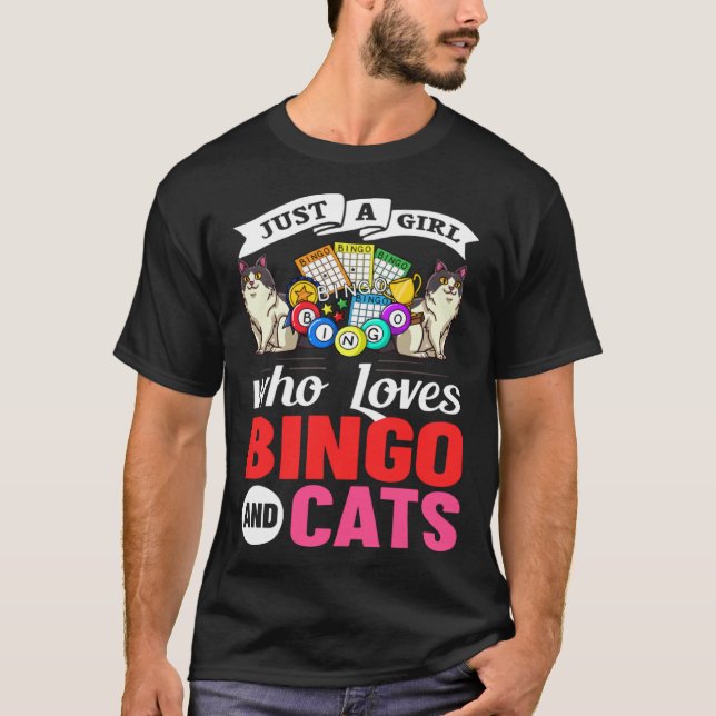 Cat Bingo Game Player Caller Card Board Balls T Shirt (Framsida)