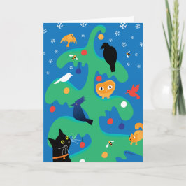 Cat Bird Julgran Helgdag Card Helgkort