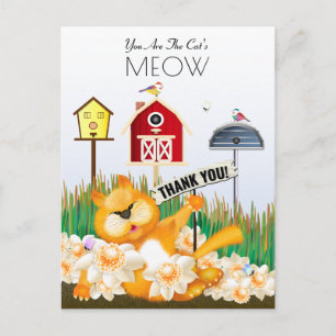 Cat Birds Garden Tack Vykort