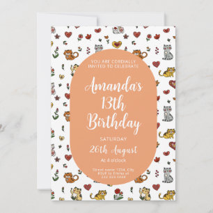 Cat Birthday Inbjudan - Cute Party Art