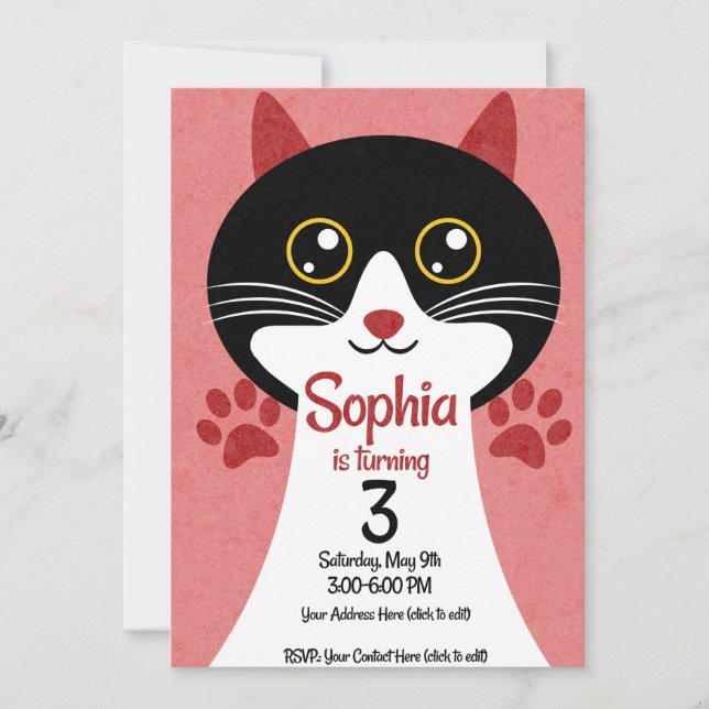 Cat Birthday Invitation | Editable Name & Age Inbjudningar (Framsida)