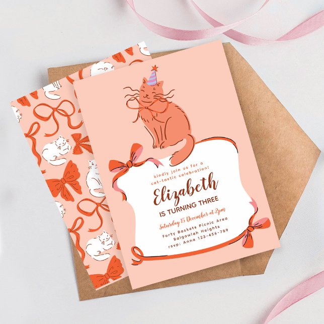 Cat Birthday Party Invite, Modern Pawty Cat Inbjudningar (Skapare uppladdad)