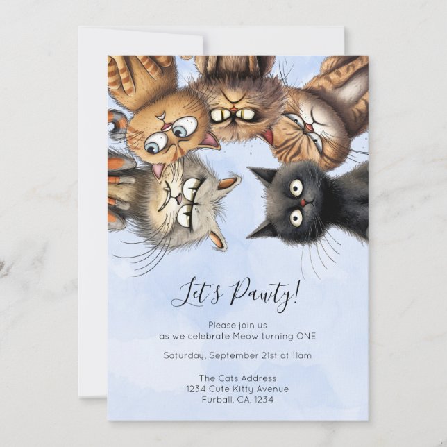 Cat Birthday Pawty Cute Personlig Inbjudningar (Framsida)