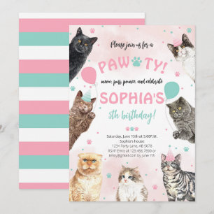 Cat Birthday Pawty Inbjudningar