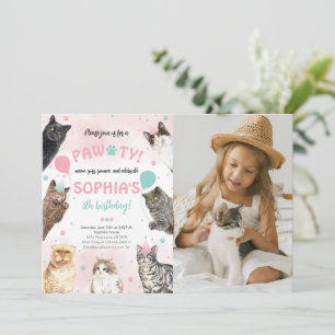 Cat Birthday Pawty Photo Inbjudningar