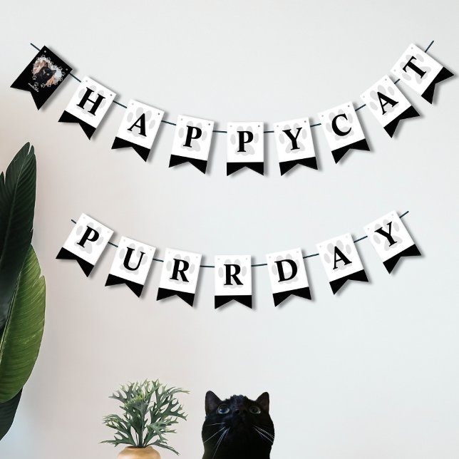 Cat Birthday Pet Photo Tass Party Bunting Flaggor (Skapare uppladdad)