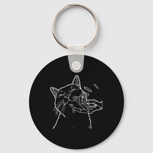 Cat Black Älskare Skeleton Hand Boop Funny Hallowe Nyckelring (Framsida)