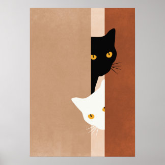 cat black and white poster