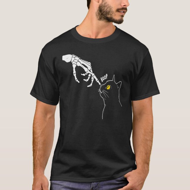 Cat Black Skeleton Hand Boop Halloween 2022 T Shirt (Framsida)