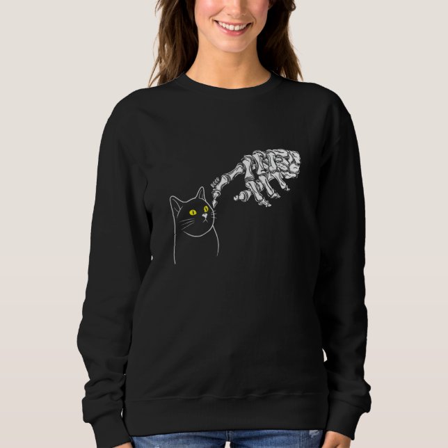 Cat Black  Skeleton Hand Boop  Halloween T Shirt (Framsida)