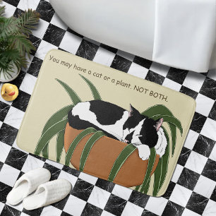 Cat Black White Plant Funny Badrumsmatta