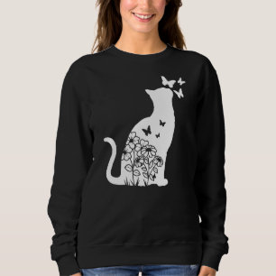 Cat Blommigt Butterfly Flowers Women Girls Cat Mam T Shirt