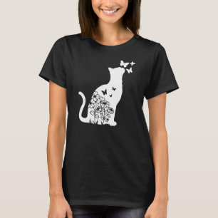 Cat Blommigt Butterfly Flowers Women Girls Cat Mam T Shirt