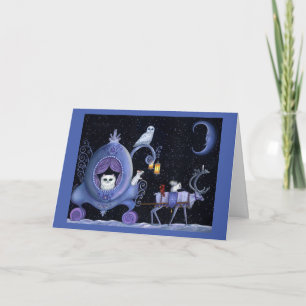 Cat Blue Carriage Winter Snowy Uggla White Hjort C Kort