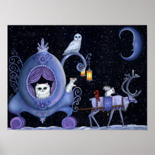 Cat Blue Carriage Winter Snowy Uggla White Hjort C Poster