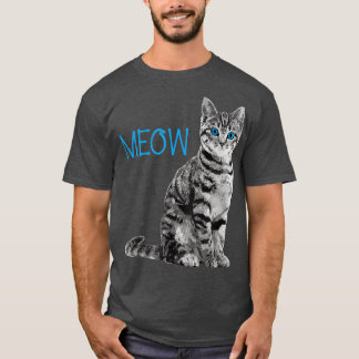 Cat Blue Eyed Gray Meow Loves Cats T Shirt