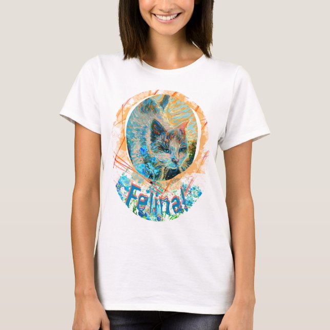 Cat Blue Öga Glöm mig - inte Kattdjur Art T-Shirt (Framsida)