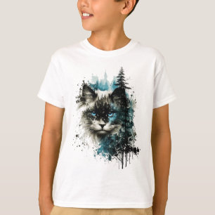 Cat Blue Ögon Cat Motif Art Forest Animal Cat T Shirt
