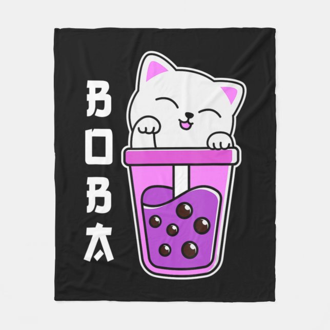 Cat Boba Anime Bubble Tea Neko Girls Kawaii Girls  Fleecefilt (Framsidan)