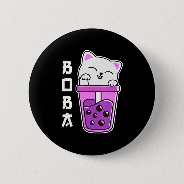 Cat Boba Anime Bubble Tea Neko Girls Kawaii Girls Knapp (Framsida)