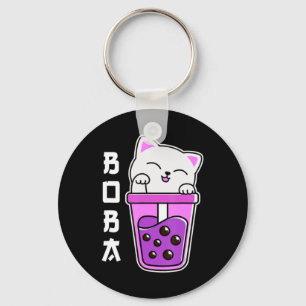 Cat Boba Anime Bubble Tea Neko Girls Kawaii Girls Nyckelring