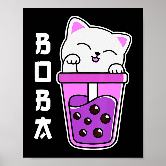 Cat Boba Anime Bubble Tea Neko Girls Kawaii Girls Poster (Framsidan)