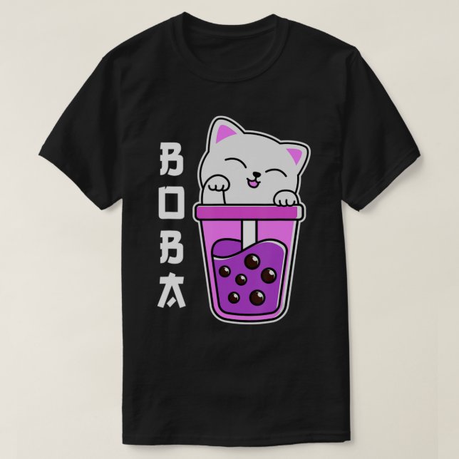 Cat Boba Anime Bubble Tea Neko Girls Kawaii Girls T Shirt (Design framsida)