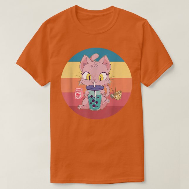Cat Boba Bubble Tea Tshirt Anime Kawaii Neko Straw T Shirt (Design framsida)