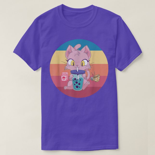 Cat Boba Bubble Tea Tshirt Anime Kawaii Neko Straw T Shirt (Design framsida)