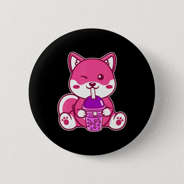 Cat Boba Cute Bubble Tea Anime Neko Kawaii för Gir Knapp (Framsida)