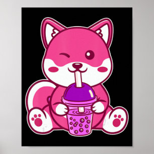 Cat Boba Cute Bubble Tea Anime Neko Kawaii för Gir Poster