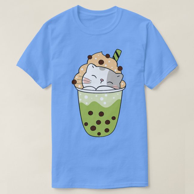 Cat boba match a Boba bubble tea adsible animkaw T Shirt (Design framsida)