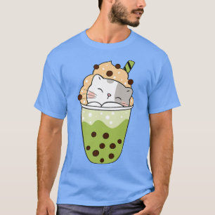 Cat boba match a Boba bubble tea adsible animkaw T Shirt