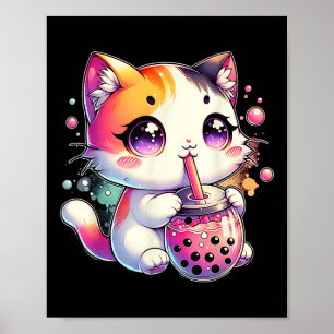 Cat Boba Tea Anime Japanska Kawaii Neko Bubble Tea Poster