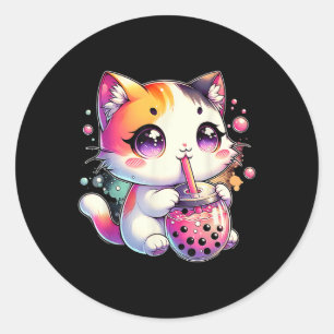 Cat Boba Tea Anime Japanska Kawaii Neko Bubble Tea Runt Klistermärke