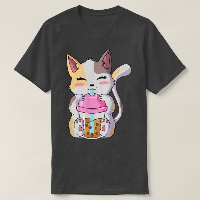 Cat Boba Tea Anime Kawaii Neko Bubble Tea Tonåring T Shirt (Design framsida)