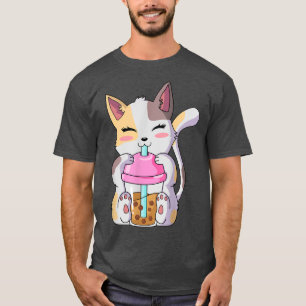 Cat Boba Tea Anime Kawaii Neko Bubble Tea Tonåring T Shirt