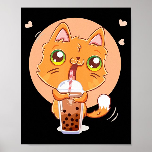 Cat Boba Tea Bubble Kawaii Japanese Anime Gift Gir Poster (Framsidan)
