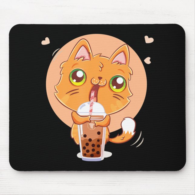 Cat Boba Tea Bubble Kawaii Japanska anime Gift Gir Musmatta (Framsidan)