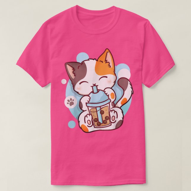 Cat Boba Tea Bubble Tea Anime Kawaii Neko589 T Shirt (Design framsida)