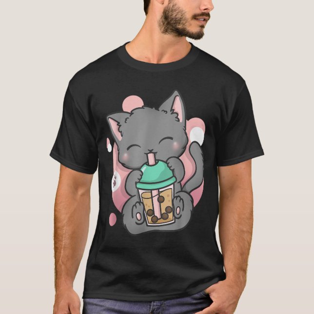 Cat Boba Tea Bubble Tea Anime Kawaii Neko_10 T Shirt (Framsida)