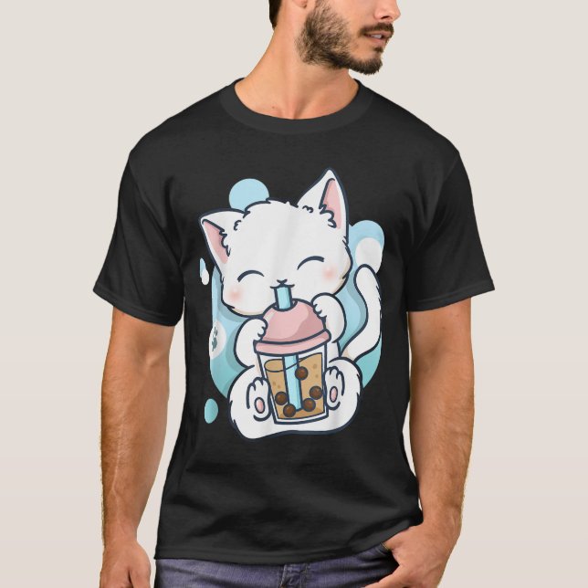 Cat Boba Tea Bubble Tea Anime Kawaii Neko_16 T Shirt (Framsida)