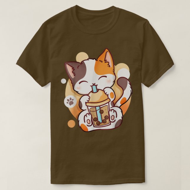 Cat Boba Tea Bubble Tea Anime Kawaii Neko 588 T Shirt (Design framsida)